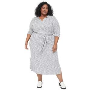 Lane Bryant Dress Womens 14 16 Gray Midi Ribbed Knit Sweater Belted Quiet Luxury